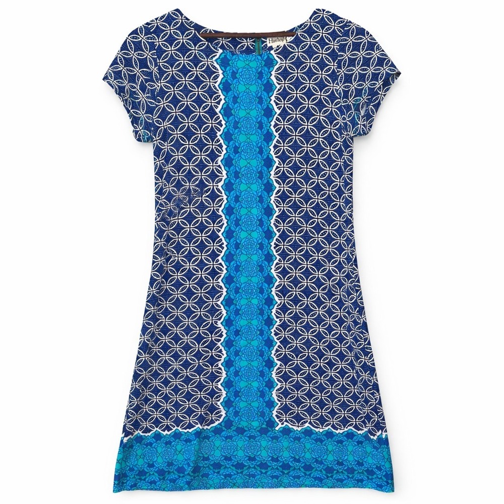 Hatley Women's Petite Small Knee Length Dress Blue Geometric Floral Short Sleeve - Picture 2 of 6